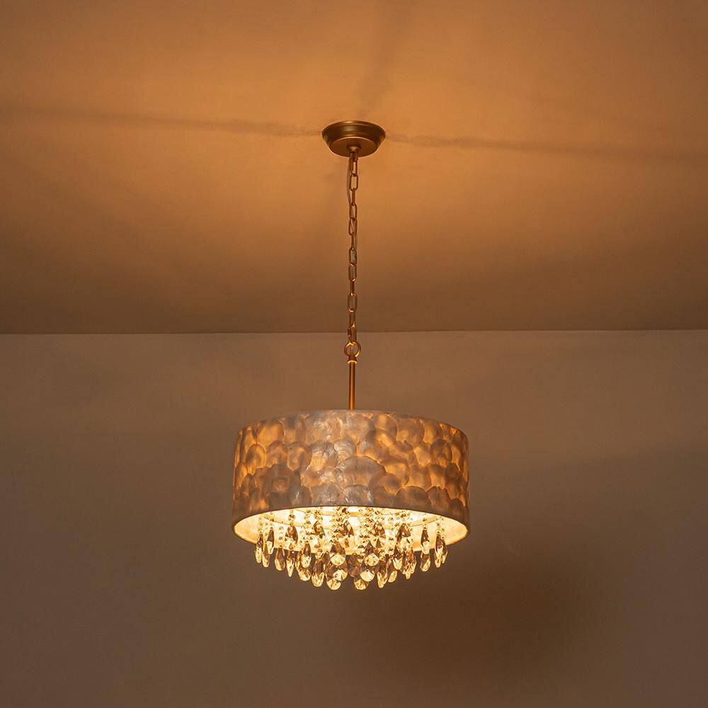 Sheke 4-Light 17.7 in.W Gold Capiz Shell and Crystal Drum Pendant Light for Dining Room and Living Room price history on PriceWatchPro