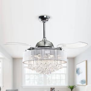 42 in. LED Chrome Crystal Retractable Ceiling Fan with Light and Remote Control
