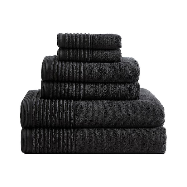 VERA WANG Sculpted Pleat 6-Piece Black Cotton Terry Towel Set USHSAC1258955  - The Home Depot
