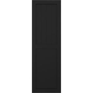 12 in. x 72 in. PVC True Fit Farmhouse/Flat Panel Combination Fixed Mount Board and Batten Shutters Pair in Black