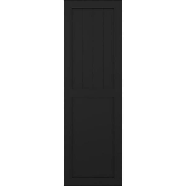 Ekena Millwork 12 in. x 72 in. PVC True Fit Farmhouse/Flat Panel Combination Fixed Mount Board and Batten Shutters Pair in Black