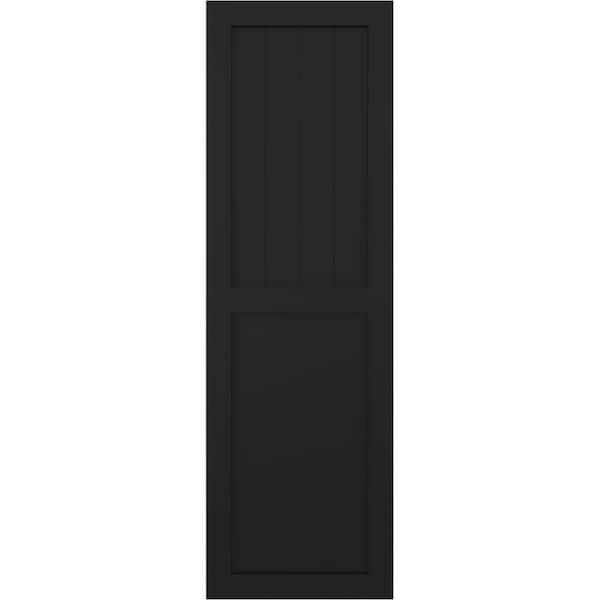 Ekena Millwork 15 in. x 66 in. True Fit PVC Farmhouse/Flat Panel Combination Fixed Mount Board and Batten Shutters Pair in Black