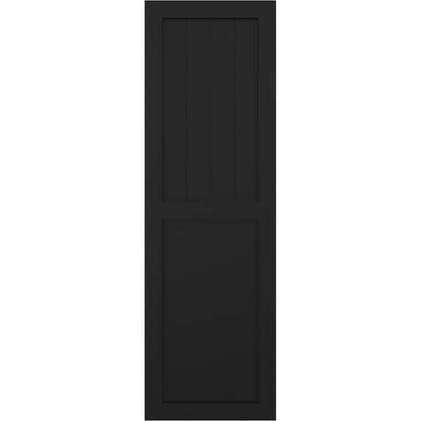 Ekena Millwork 18 in. x 76 in. PVC True Fit Farmhouse/Flat Panel Combination Fixed Mount Board and Batten Shutters Pair in Black