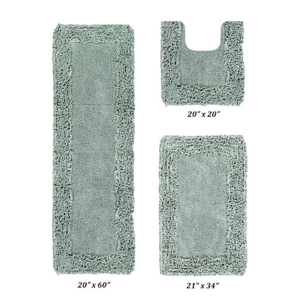 Better Trends Edge Collection 100% Cotton 3 Piece Reversible Bath Rug Set - 20 x 20 | 21 x 34 | 20 x 60 - Sage