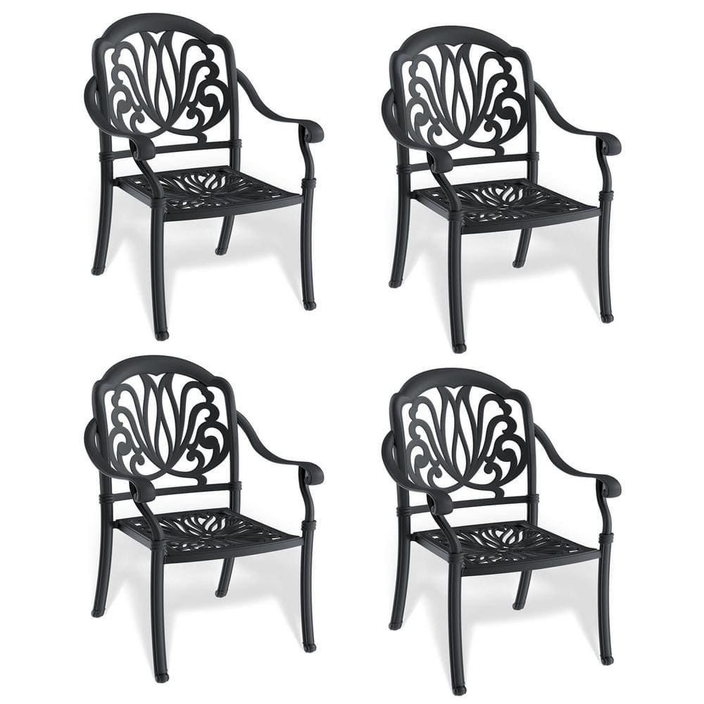 Black Cast Aluminum Outdoor Dining Chair with Random Solid Color Cushions (