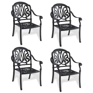 Black Cast Aluminum Outdoor Dining Chair with Random Solid Color Cushions (4-Pack)