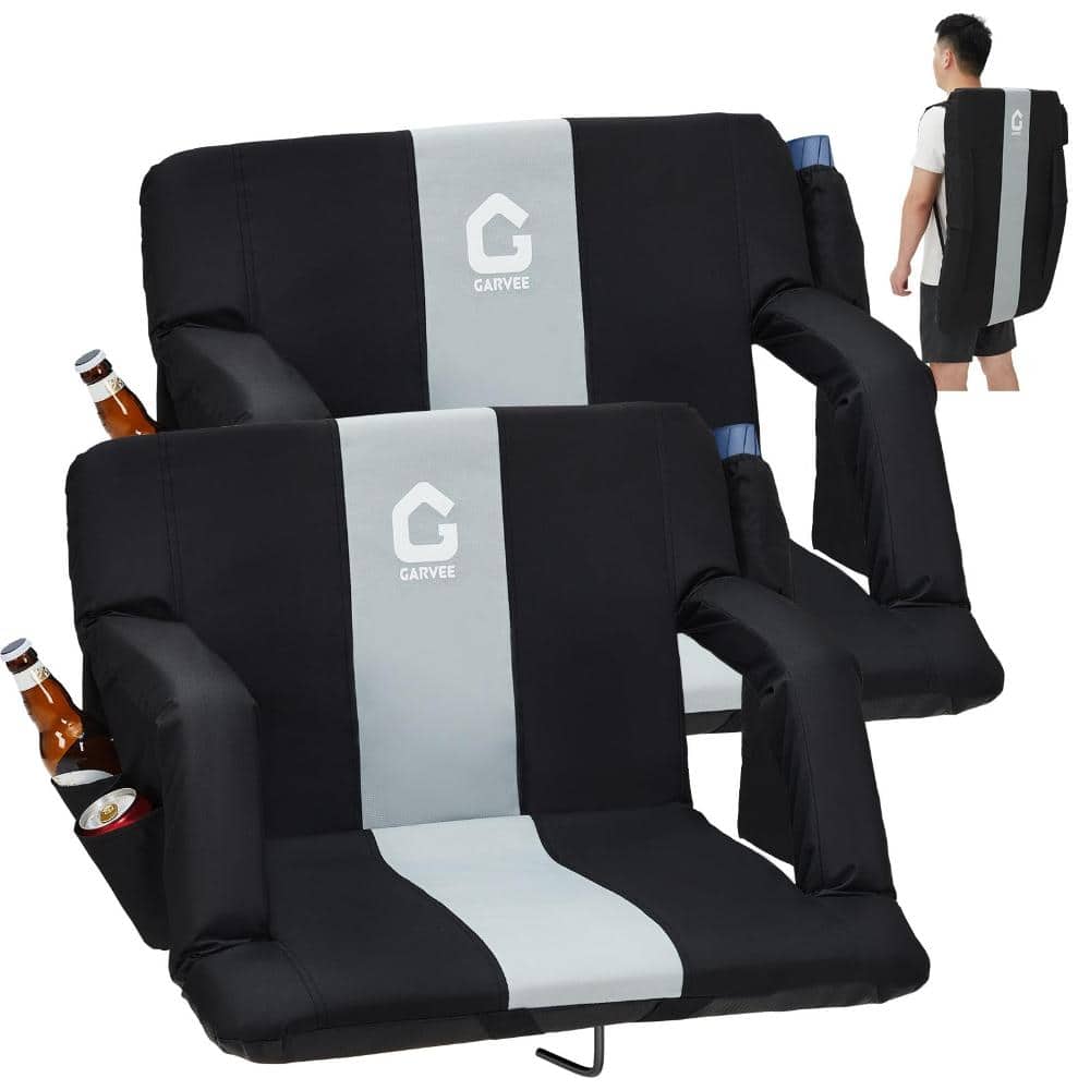 Black&Gray 24.5'' W Stadium Seat 2 Pack, Bleacher Chair with Back Support 6 Adjustable Angles and Cup Holder price history on PriceWatchPro