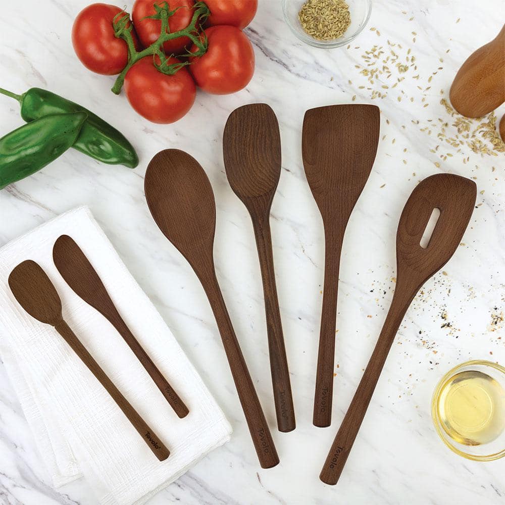 Premium Dark Brown Beechwood Utensil Set of 6