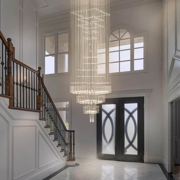 8-Light Modern Chrome High Ceiling Crystal Chandelier for Staircase Foyer Living Room