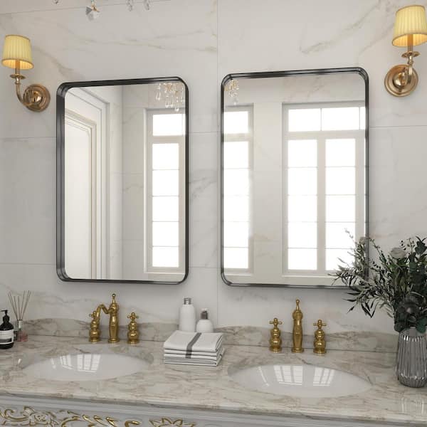 HOMLUX 22 in. W x 30 in. H Rectangular Framed Wall Bathroom Vanity Mirror in Black Decorative Modern Rust-Resistant