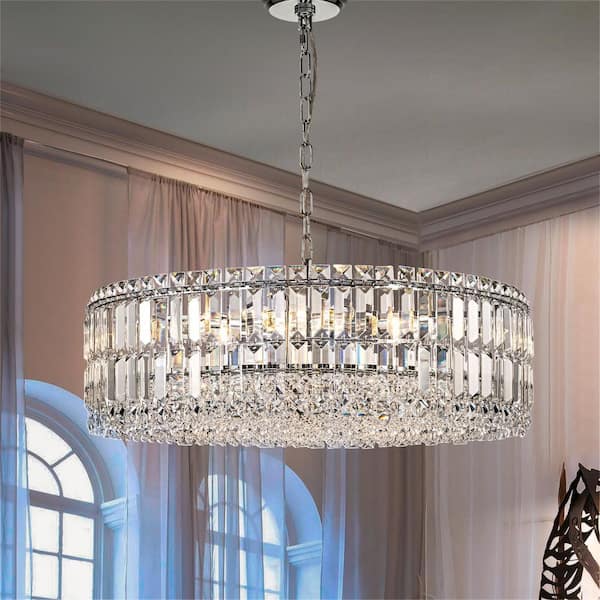 EDISLIVE Orillia Modern 8-Light Chrome Round Glass Crystal Chandelier for Kitchen Island Dinning Table Living Room