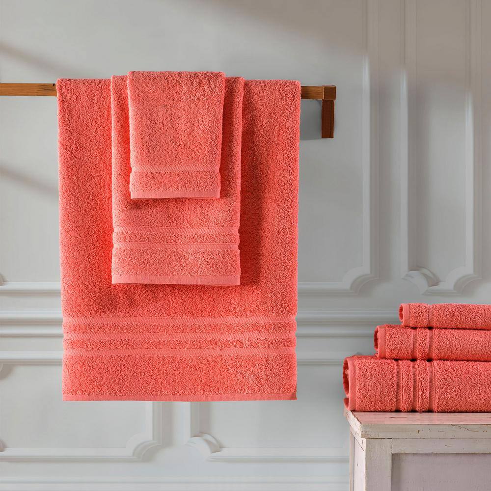 Coral Orange 6-Piece Turkish Cotton Bath Towel Set