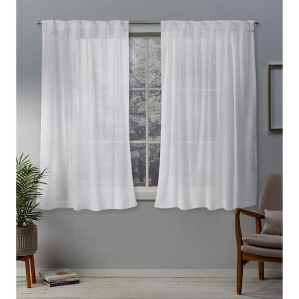EXCLUSIVE HOME Belgian Winter White Solid Sheer Hidden Tab / Rod Pocket Curtain, 50 in. W x 63 in. L (Set of 2)