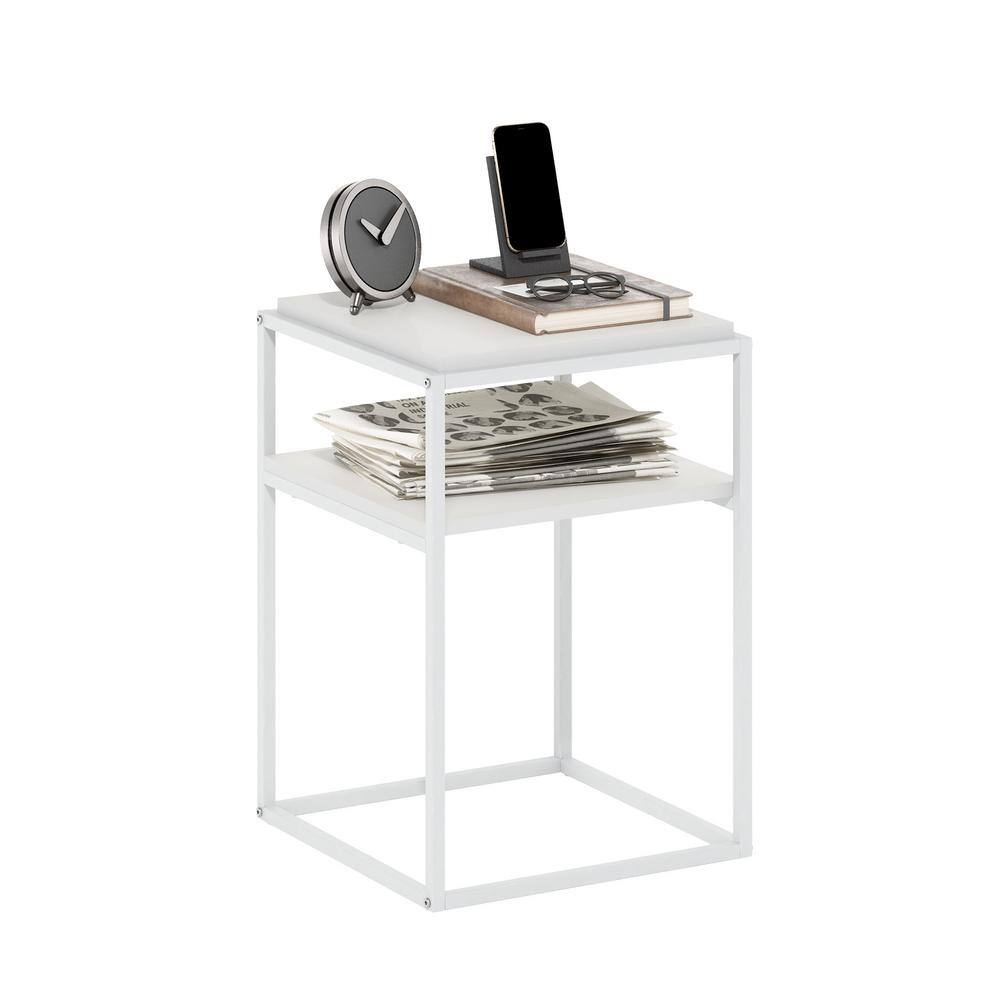 Solid White 2-Tier Stackable Metal and Wood Shelf
