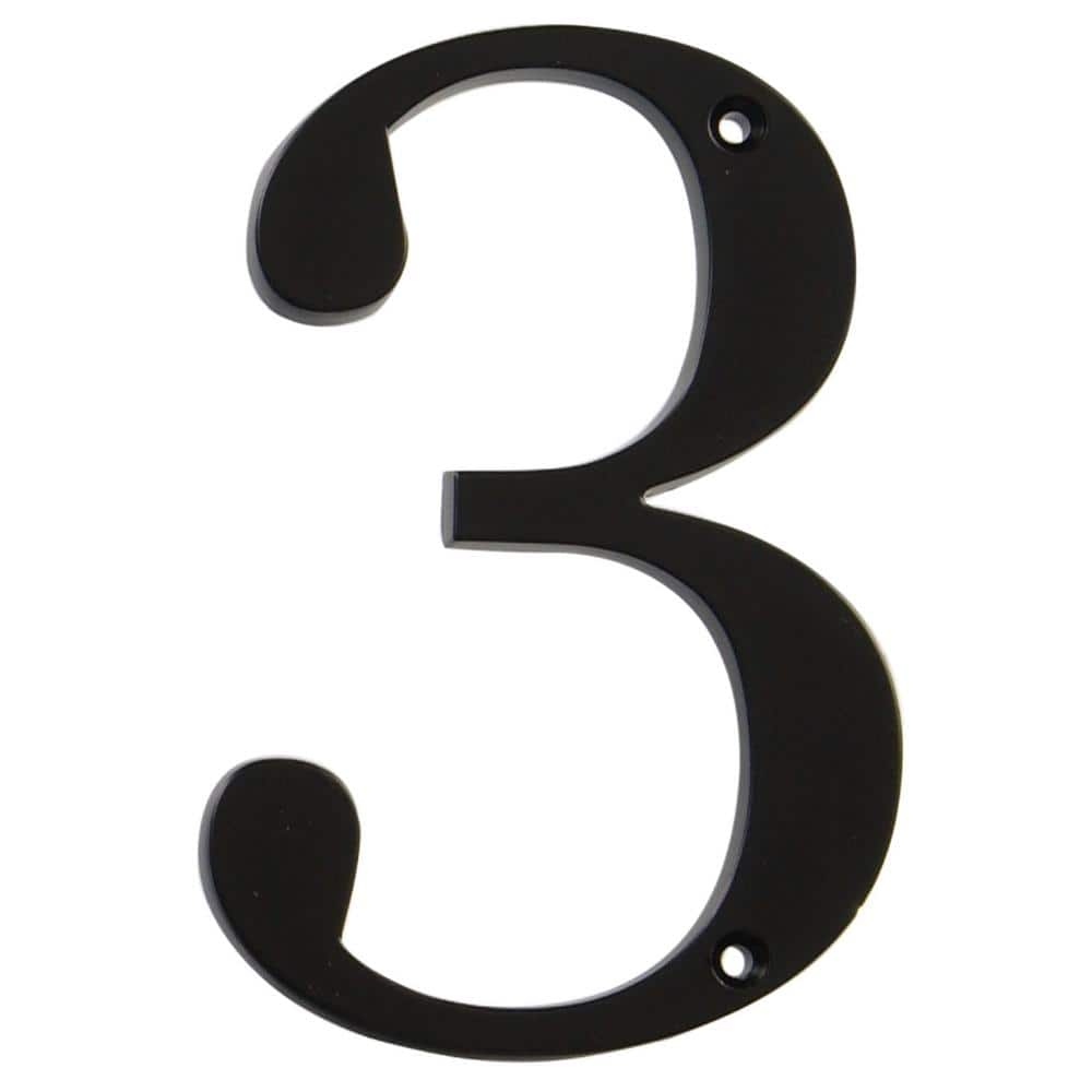 Everbilt 4 in. Black Flush Mount Metal House Number 3 30036 - The Home ...