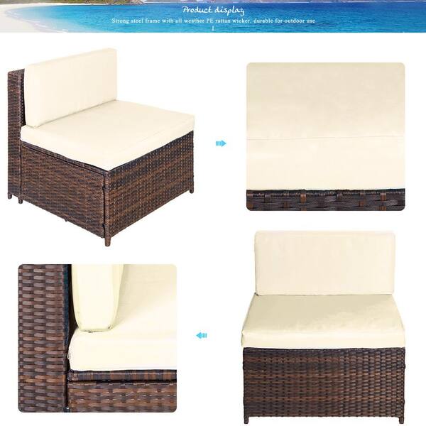Mondawe Brown 7 Pieces Patio Furniture Set Pe Rattan Sectional Garden Corner Sofa With Beige Cushions Tp 074aaa The Home Depot - Patio Magic On Garden Furniture Mondawe Brown 7 Pieces Patio Furniture Set Pe Rattan Sectional Garden Corner Sofa With Beige Cushions Tp 074aaa The Home Depot - Patio Magic On Garden Furniture