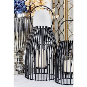 16 in. H Black Metal Decorative Candle Lantern with Handle