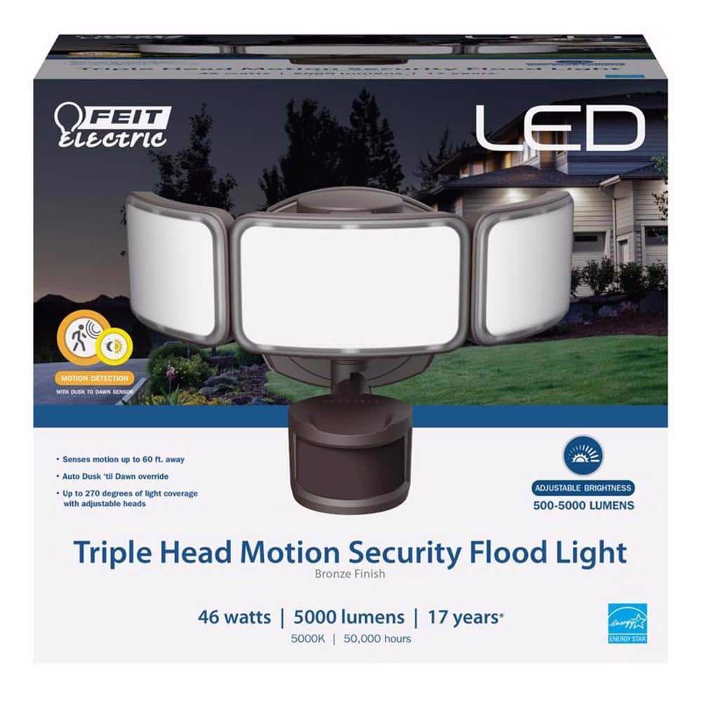 Motion-Sensing Hardwired LED Bronze Security Floodlight