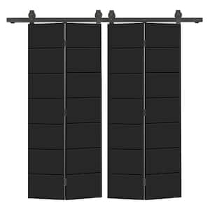 48 in. x 80 in. Black Painted MDF Composite Modern Bi-Fold Hollow Core Double Barn Door with Sliding Hardware Kit