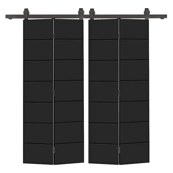 CALHOME 48 in. x 84 in. Black Painted MDF Modern Bi-Fold Double Barn Door with Sliding Hardware Kit