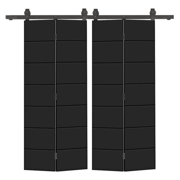 CALHOME 52 in. x 80 in. Black Painted MDF Composite Modern Bi-Fold Hollow Core Double Barn Door with Sliding Hardware Kit