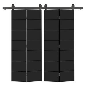 56 in. x 84 in. Black Painted MDF Modern Bi-Fold Double Barn Door with Sliding Hardware Kit