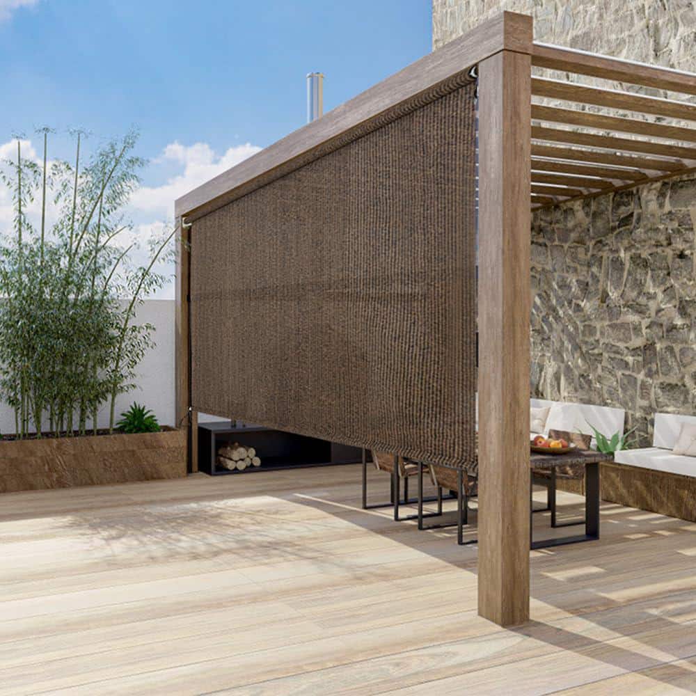 Mocha 6' x 6' Cordless Roll-Up Outdoor Shade Cloth with UV Protection