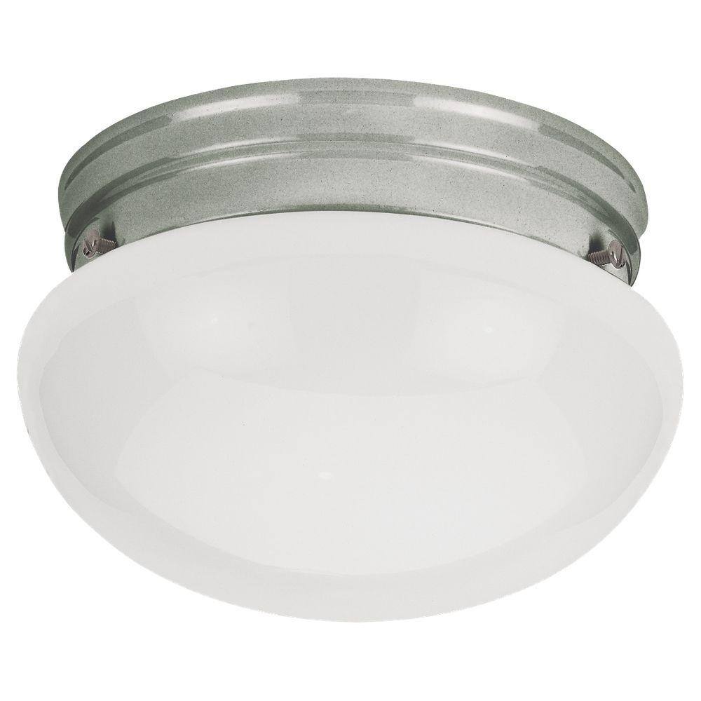 Brushed Nickel 7.5" Smooth White Glass Flush Mount Light