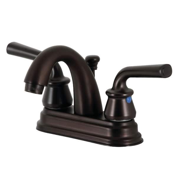 Kingston Brass Restoration 4 in. Centerset 2-Handle Bathroom Faucet with Plastic Pop-Up in Oil Rubbed Bronze