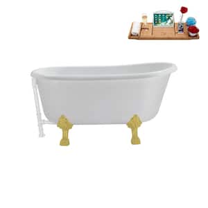 57 in. Acrylic Clawfoot Non-Whirlpool Bathtub in Glossy White with Glossy White Drain and Brushed Gold Clawfeet