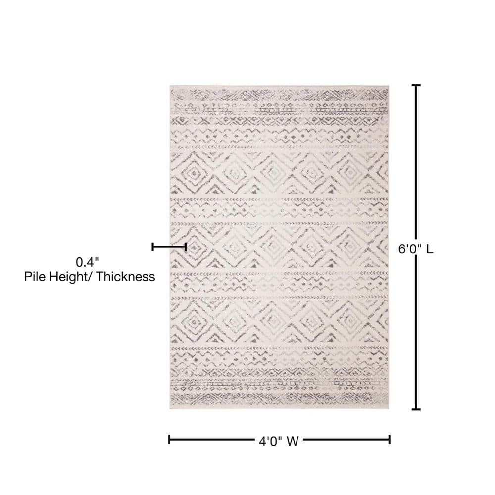 Ivory and Grey Hand-Knotted Boho-Chic Synthetic Area Rug
