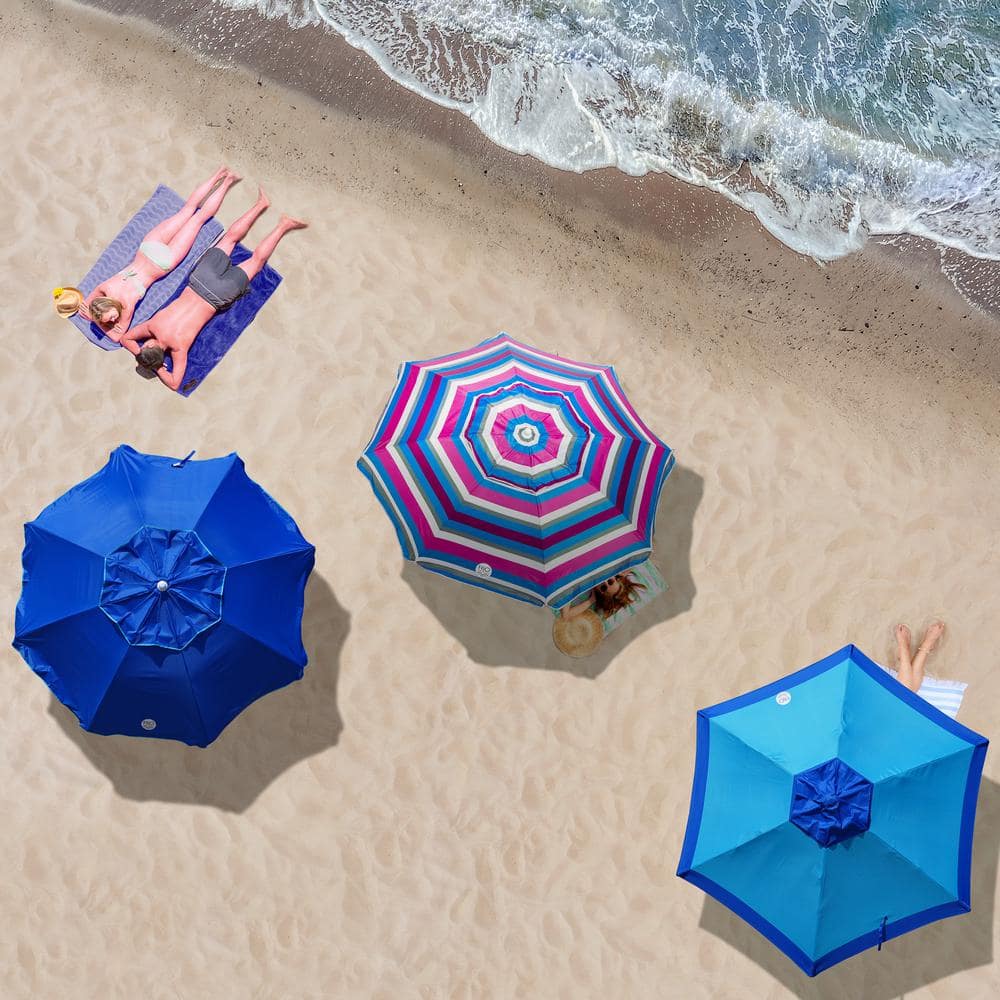 1 New Rio Brands 7' UPF 50+ Beach Umbrella with Integrated Sand Anchor, Multicolor