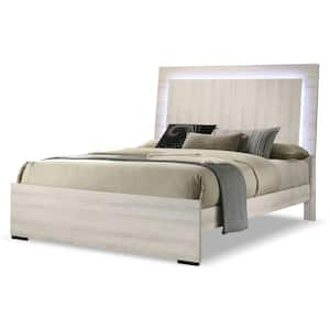 Ramensy White Engineered Wood Frame Full Panel Bed with LED on Headboard