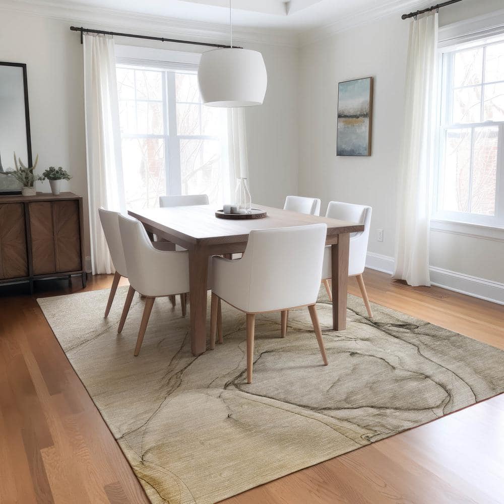 Beige and Gray Synthetic Washable Reversible 5' x 7' Area Rug