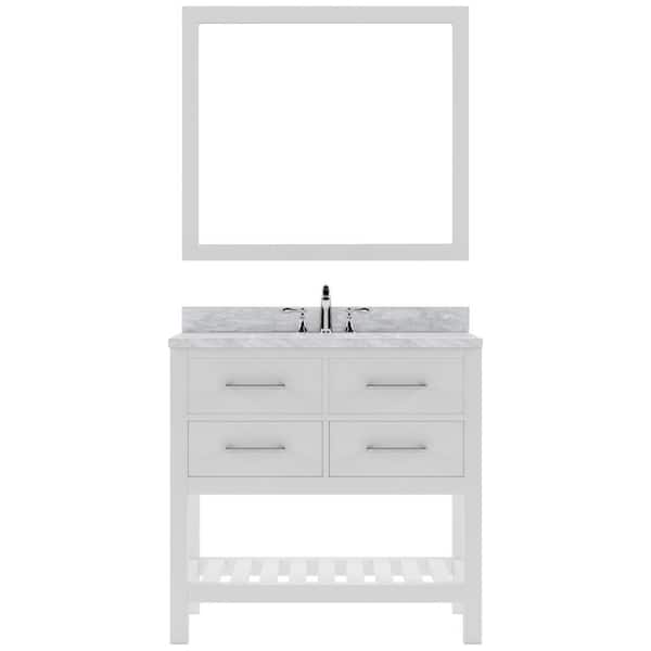 Virtu USA Caroline Estate 36 in. W x 22 in. D x 34 in. H Single Sink Bath Vanity in White with Marble Top and Mirror