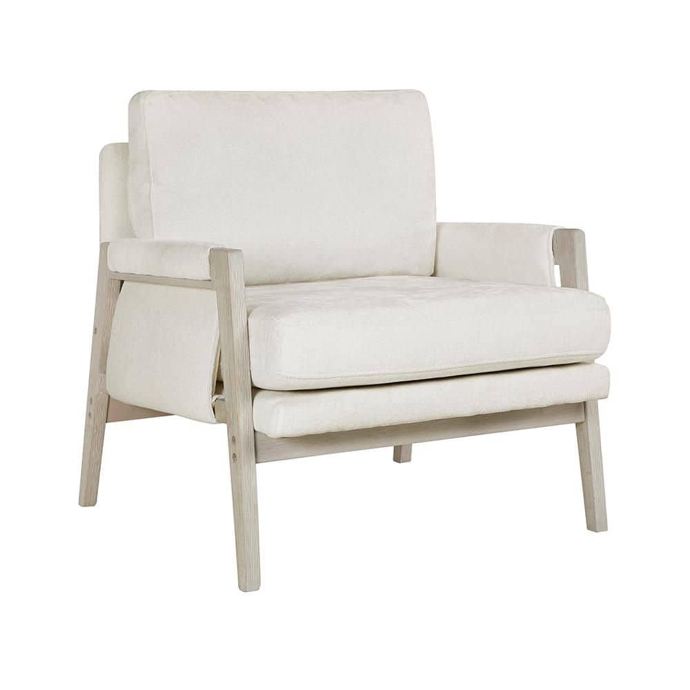 Lazzara Naomi Cream Chenille Fabric Upholstery Solid Wood Accent