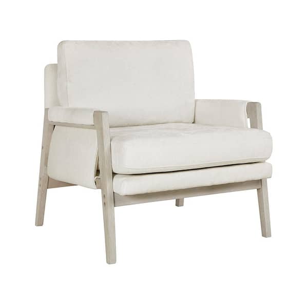 Naomi Cream Chenille Fabric Upholstery Solid Wood Accent Arm Chair