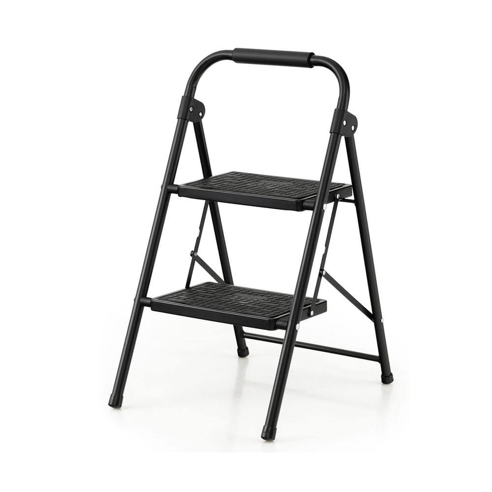 FORCLOVER 2-Step 8 ft. Reach Metal Step Stool with Wide Anti-Slip Pedal ...