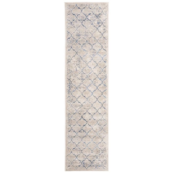 Brentwood 2 ft. x 22 ft. Light Gray/Blue Distressed Border Runner Rug