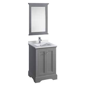 Windsor 24 in. W Traditional Bathroom Vanity in Gray Textured Quartz Stone Vanity Top in White with White Basin, Mirror