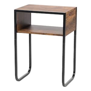 Brown A-Shape Wood and Metal Side Table