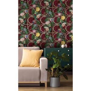 Burgundy Metallic Bold Flowers and Leaves Floral Shelf Liner Wallpaper (57 sq. ft) Double Roll