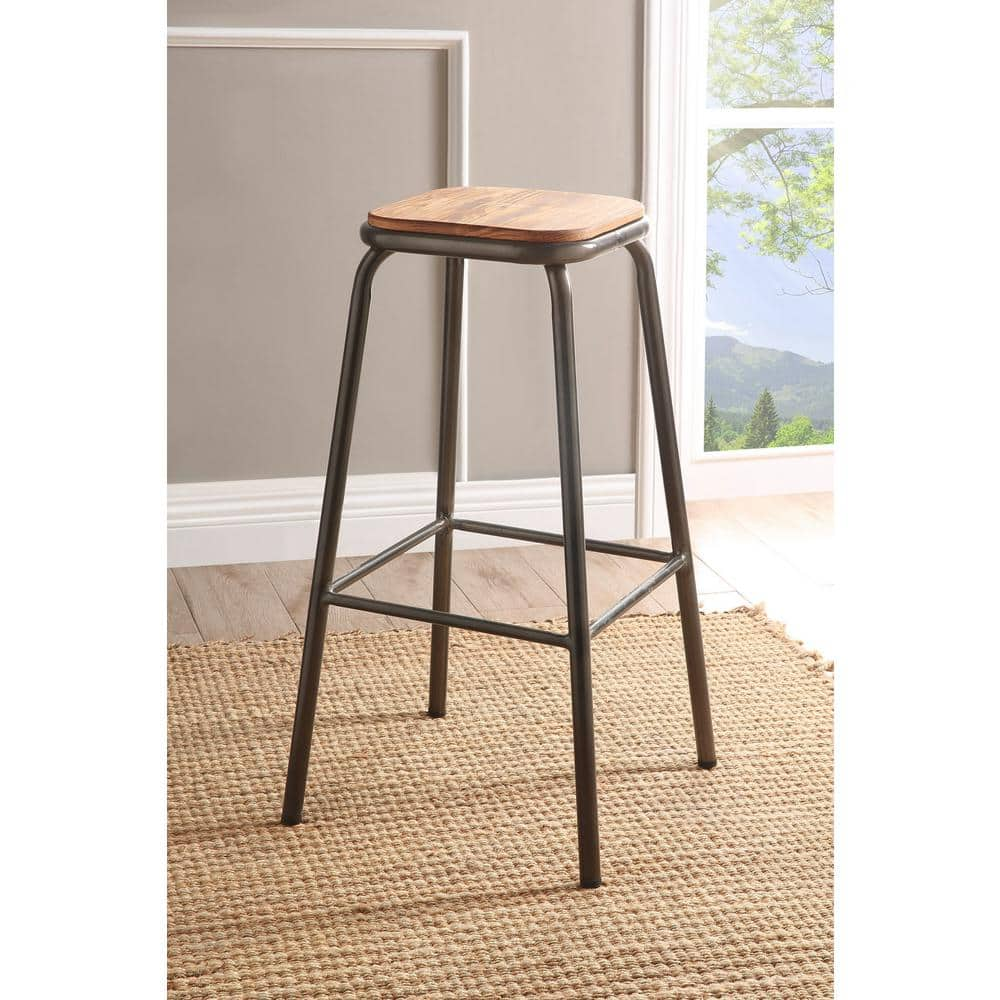 Acme Furniture Scarus 30 In Natural And Gunmetal Bar Stool 72389 The Home Depot