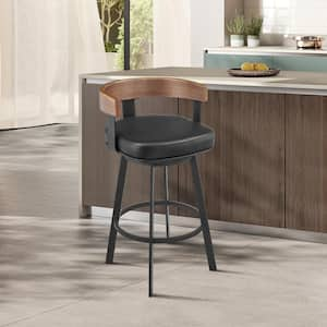 Idris 30 in. Vintage Black Metal Bar Stool with Faux Leather Seat