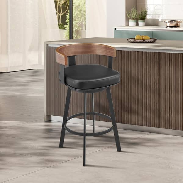Armen Living Idris 30 in. Vintage Black Metal Bar Stool with Faux Leather Seat