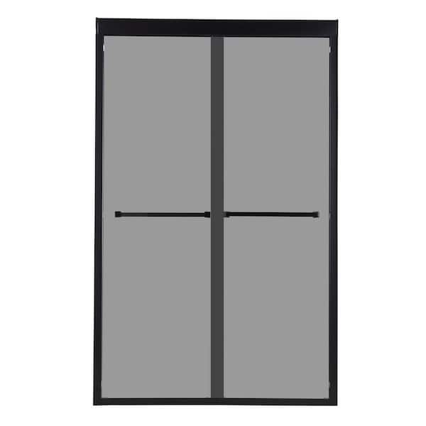 48 in. W x 76 in. H Bypass Sliding Framed Shower Door/Enclosure in Matte Black with Tempered Grey Glass