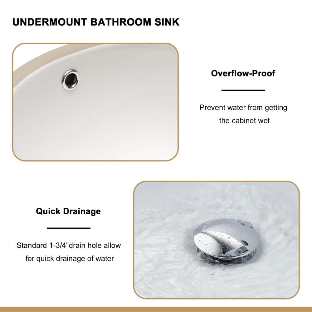 16.5" x 13.4" White Ceramic Oval Undermount Bathroom Sink with Overflow