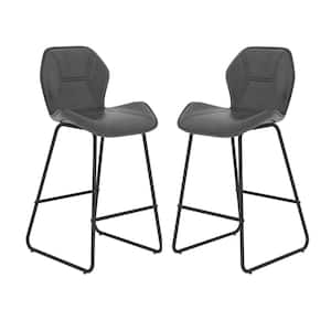 Gray PU Faux Leather Dining Chair Set of 2 Counter Height Pub Kitchen Stools Bar Chair with High-Density Sponge