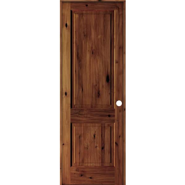 Krosswood Doors 32 in. x 96 in. Rustic Knotty Alder Wood 2-Panel Left-Hand/Inswing Red Chestnut Stain Single Prehung Interior Door