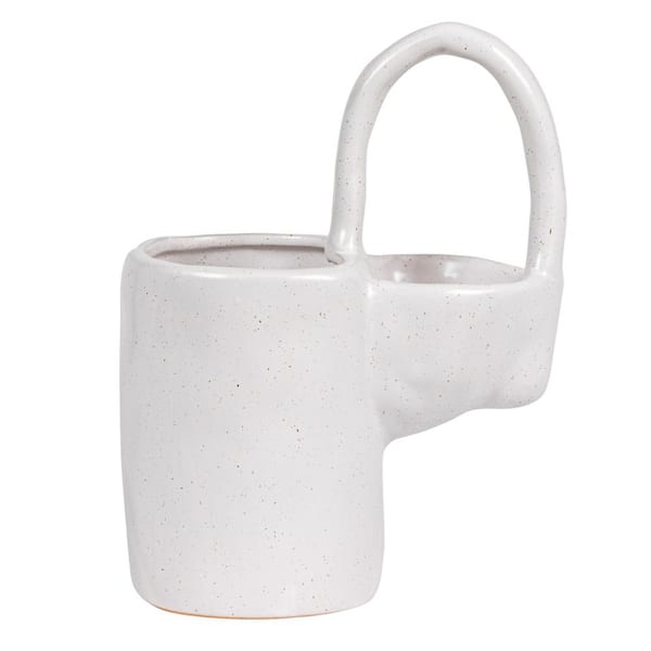 Storied Home White Speckled Finish Stoneware Sponge and Brush